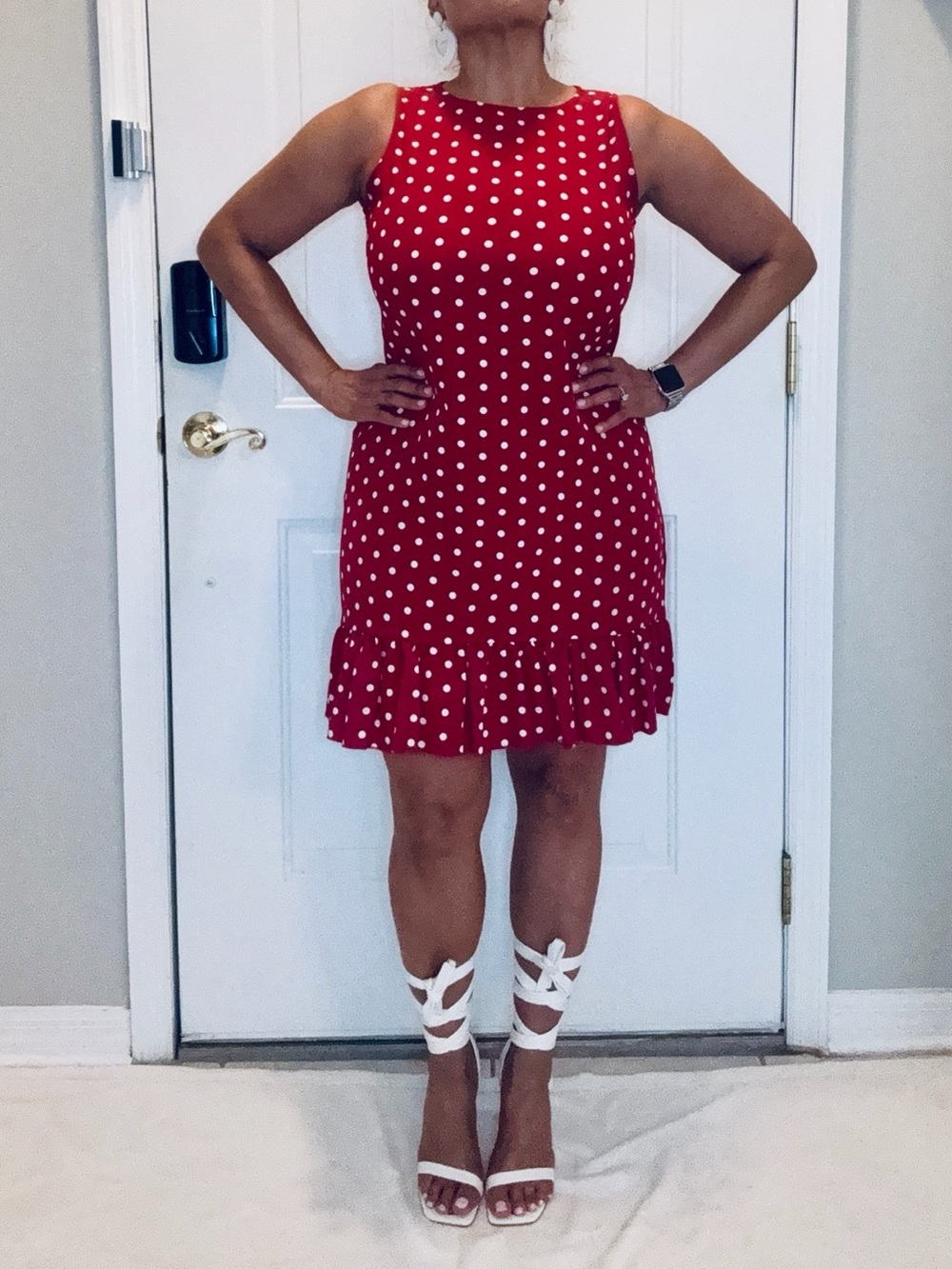 SHEIN Red Polka Dot Ruffle-Hem Midi Dress